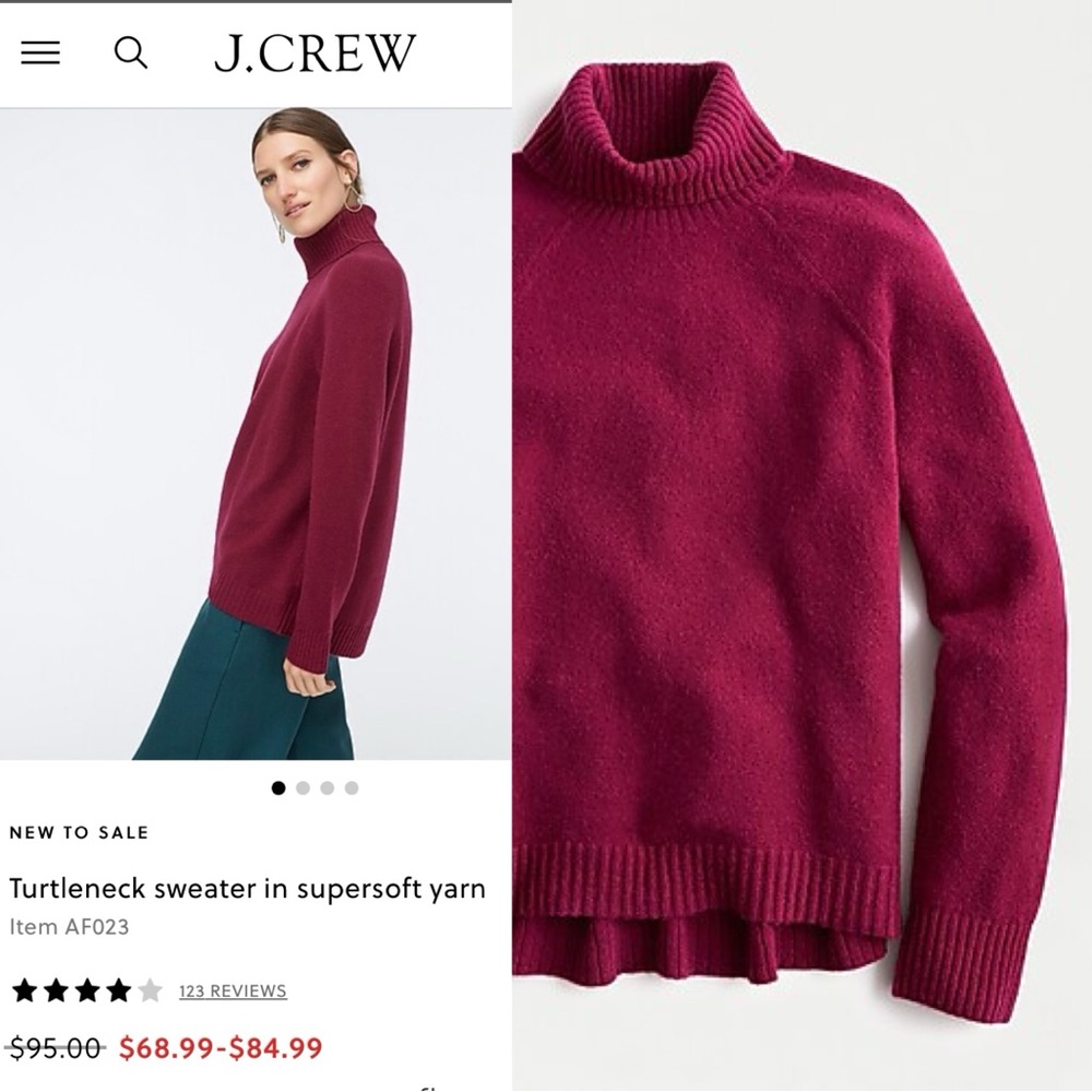 J. Crew Women's Deep Red Turtleneck Supersoft Sweater
